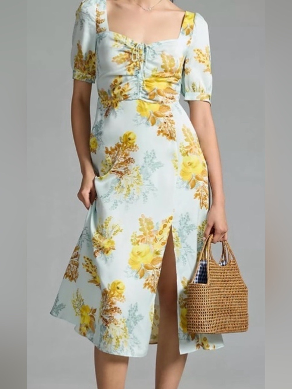 Favorite Daughter Vineyard Light Blue Floral Midi Dress  SZ 2